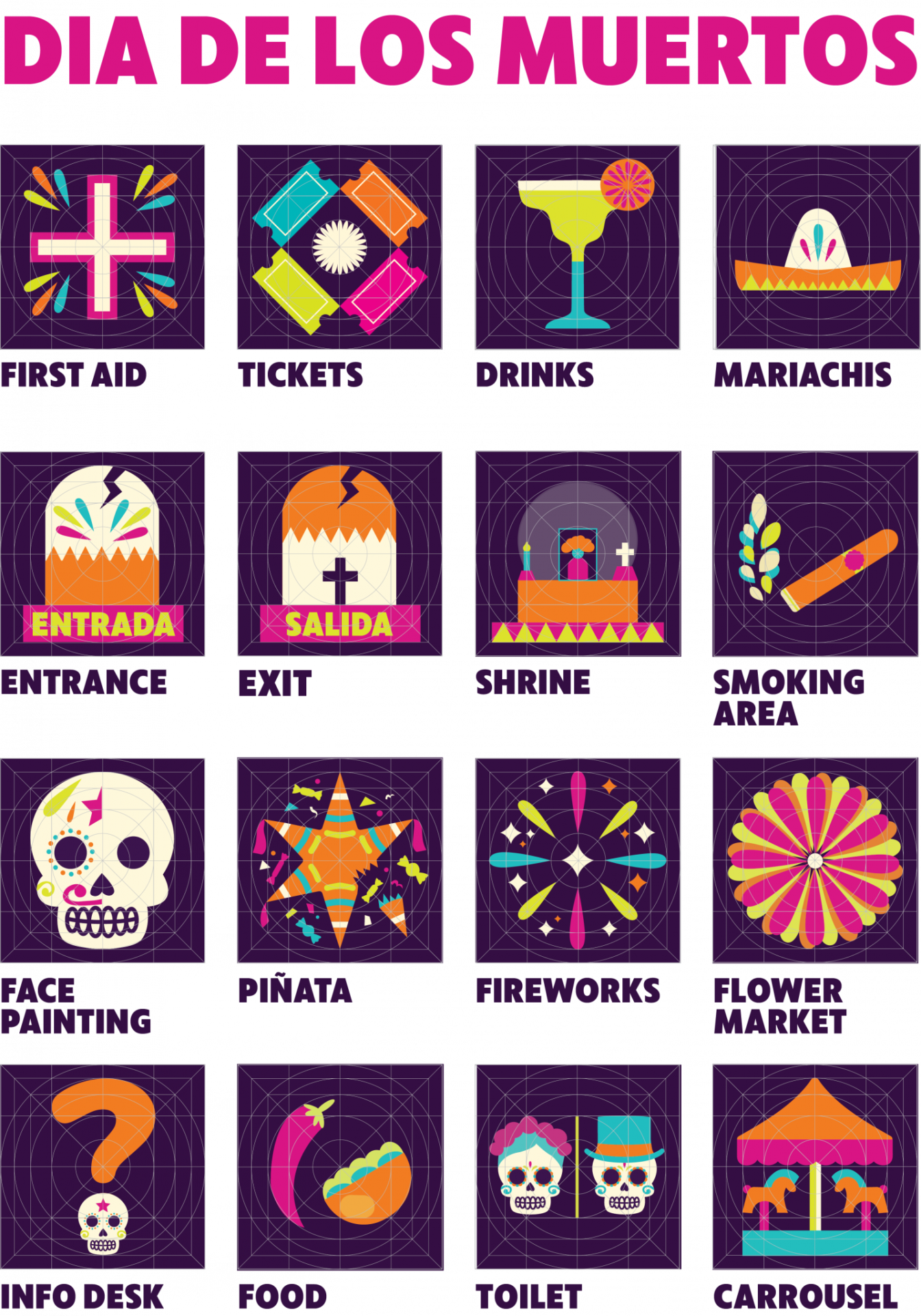 Dia de los muertos icons design